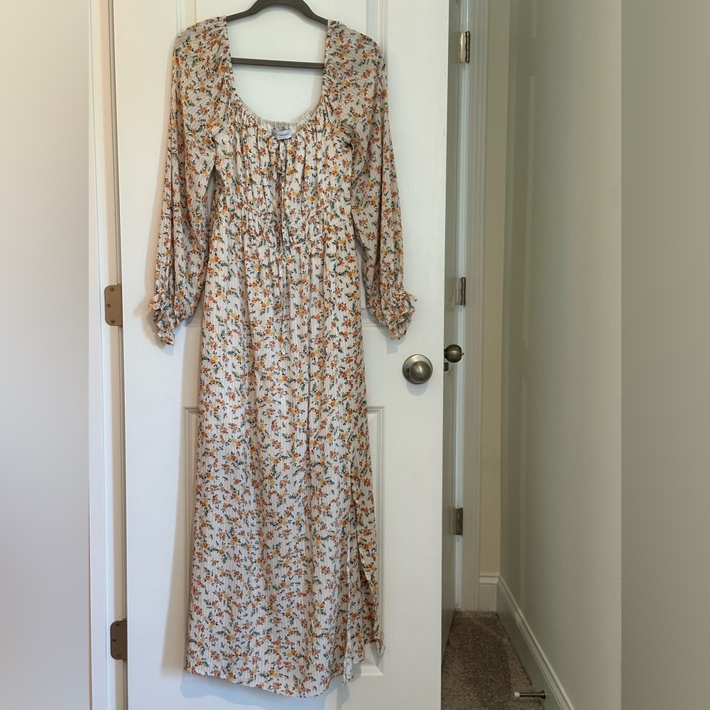 Lost + Wander Floral Woman’s Maxi Dress - Orange and Blue Size Medium